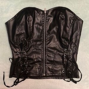 black faux leather corset top